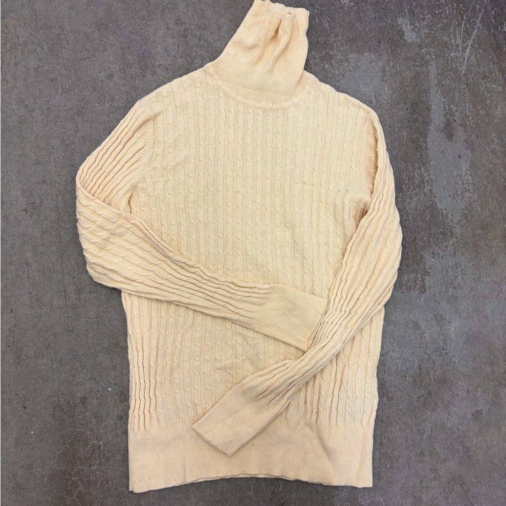 Cyc butter yellow cableknit angora blend turtleneck sweater